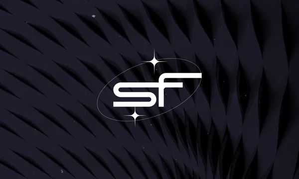 The Signforge icon enclosed in a thin oval with stars, set against a dark purple and textured architectural pattern