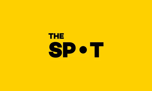 Snapshots of the user interface for the website of The Spot and its signature minimalist black, white, and yellow color palette