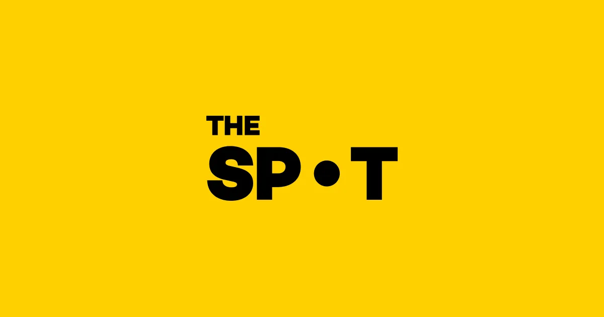 Snapshots of the user interface for the website of The Spot and its signature minimalist black, white, and yellow color palette